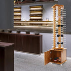 Sunglasses Display Stand, 90 Pairs Wooden 360° Rotating Sunglass Eyeglass Holder Organizer, Glasses Hanger Storage Rack for Retail Commercial Display, L16.9*W15.8*H66.1in, Dark Brown