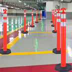 Traffic Delineator Post Cones with Heavy-Duty Octagonal Rubber Base, Channelizer Post Kit for Road Construction Work, Traffic Guidance, Garage Parking, Crowd Control (9, 42")