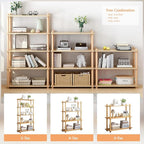 IOTXY 5-Tier Wooden Shelf Bookcase - Modern Open Bookshelf, Free Standing Storage Rack, Multifunctional Display Stand for Home and Office, Oak, Rectangle