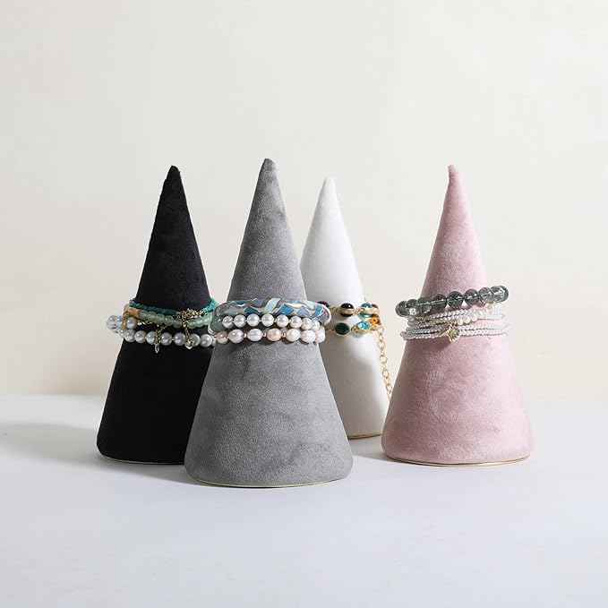 GemeShou Velvet bracelet display stand for selling, grey jewelry bangle holder with golden base, felt bracelet storage organizer for nightstand home decor【Bracelet holder-grey】