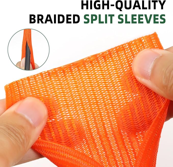 Split Wire Loom Tubing, Cable Protector Sleeve, Braided Cable Management for TV/Computer/Home Theater/Engine Bay, Cord Protectors from Pets No Chew (Orange, 1/8"-10ft)