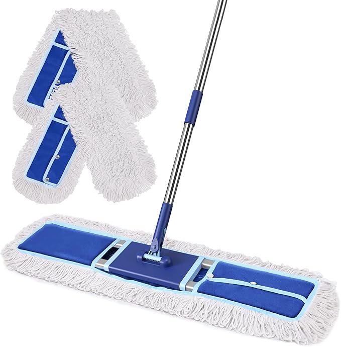 36" Commercial Dust Mop: Dry Dust Broom for Hardwood Floors Cleaning - 2 Reausable Mop Pads 59" Long Handle Heavy Duty Frame - Professional Cleaning Supplies for Hotel Warehouse School Janitor