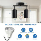 Jolux LED 2 Light Track Lighting Kit, Black 2 Way Ceiling Spot Lighting, Included 2 GU10 Bulbs 750LM 5CCT Selectable,Flexibly Rotatable Light Head for Kitchen Gallery Art Walls Hallway Living Room