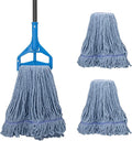 Heavy Duty Commercial Mop with 3 Extra Large Reusable Replacement Head,59" Long Handle Industrial Wet Mops,Looped-End String Cotton Mop for Floor Cleaning,House,Kitchen,Office,Garage,Tile