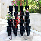Zhongma Flower Display Stand with 16pcs Plastic Buckets for Fresh Flowers Heavy Duty Garden Cart Moving Flower Bucket Stand with Wheels