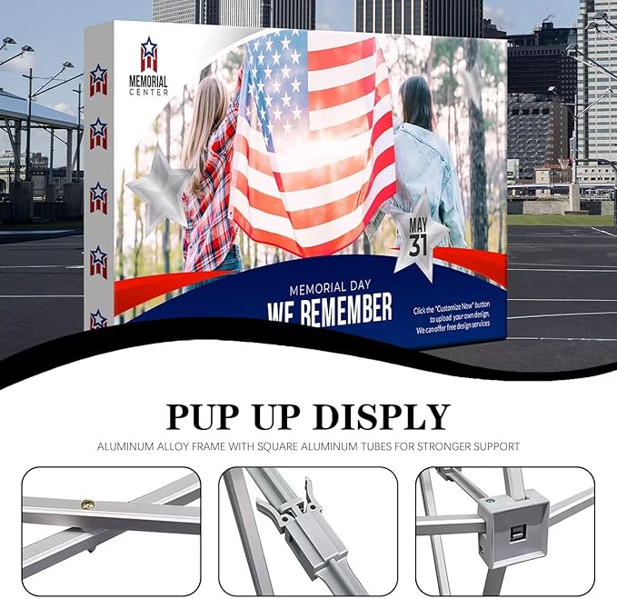 Fabric Pop Up Display Stand Custom Exhibit Booth Trade Show Backdrop Display Banner Collapsible Pop-Up Backdrop with Stand 7.5x7.5 FT