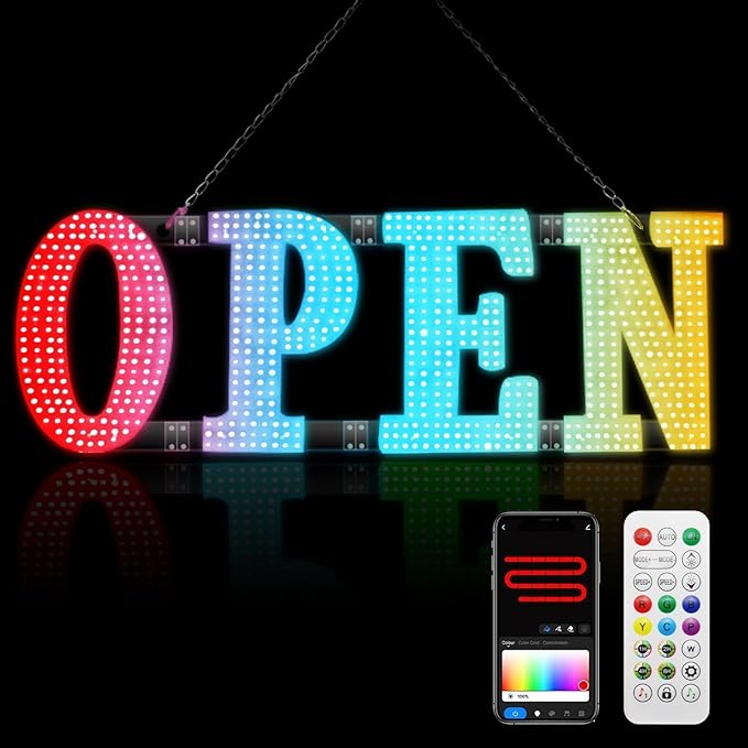 48"x16" Large Open Sign Led for Buisness with Remote Smart APP - Timer and Adjustment Brightness &Color, Open Closed Sign for Bar Store Restaurant Office Hotel Salon