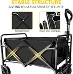 Collapsible Utility Cart Folding Wagon, 220 lbs Capacity Lightweight Rolling Cart with Quiet Wheels, Quick-Fold Design for Camping, Shopping, Ourdoor Use,Black 2PCS