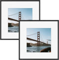 Frametory, 12x12 Metal Picture Frame with Mat for 8x8 Picture & Real Glass, Aluminum Photo Frame Collection (Black, 2 Pack)