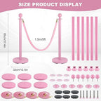 4 Pack Pink Stanchion Post, 5 ft Red Velvet Rope Pink Carpet Ropes and Poles, Stainless Steel Stanchions for Grand Opening Casino Theme Party Decorations Crowd Control Barriers