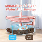 KZKR Square Spin Mop and Bucket Set with Self Separation Dirty and Clean Water System, Self Wringing 360° Rotating Mops Head with 2 Replaceable Microfiber Pads for Home Floors Cleaning