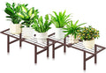 2 Pack Metal Plant Stand Outdoor Indoor, 1 Tier Folding Tiered Corner Flower Display Holder Shelf, Stackable Heavy Duty Multiple Plant Rack for Windowsills Patios Balconies, Brown
