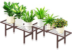 2 Pack Metal Plant Stand Outdoor Indoor, 1 Tier Folding Tiered Corner Flower Display Holder Shelf, Stackable Heavy Duty Multiple Plant Rack for Windowsills Patios Balconies, Brown