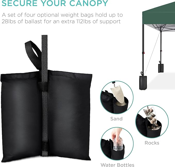 Best Choice Products 10x10ft 1-Person Setup Pop Up Canopy Tent Instant Portable Shelter w/ 1-Button Push, Case, 4 Weight Bags - Dark Green