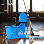 Mop Bucket with Wringer, Mop Bucket Separate Dirty Water for Floor Cleaning with Drain Pipe &Storage Bucket, Blue