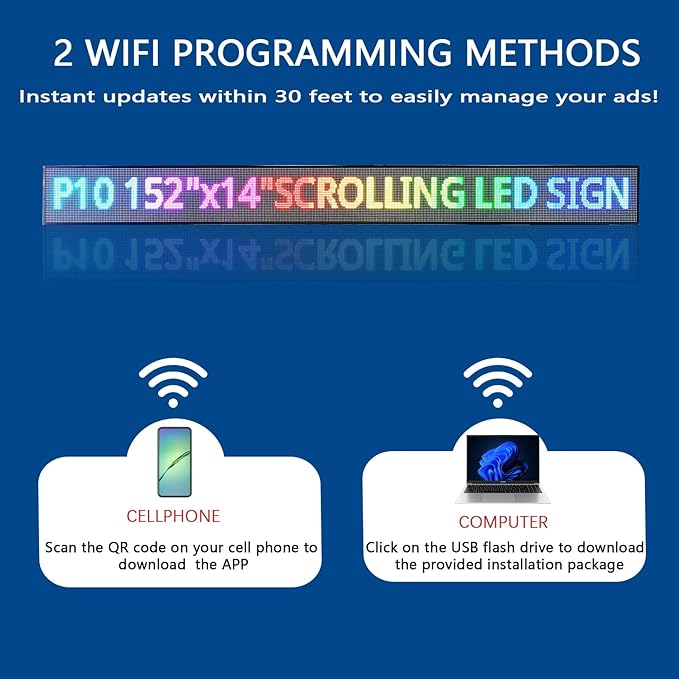 HS P10 Outdoor Programmable Scrolling Led Signs, Open Neon Sign, Digital Electronic Message Board Custom, Large Display Banner Waterproof , for Business Store Commercial Restaurant Window Advertising Public, Full Color High Brightness 152’’x14’’ WIFI c...