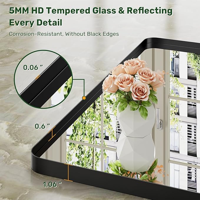 40X36 Black Bathroom Mirror for Over Sink, Metal Framed Vanity Mirror Wall Mounted, Rectangle Mirror for Bedroom Living Room Restroom Entryway, Anti-Rust, HD Tempered Glass