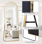 64"x21"Floor Mirror Arched Full Length Mirros, Mirror Floor Length Standing Hanging or Leaning/Large Full Body/Wall Mirror for Bedroom, Living Room, Aluminum Frame, Black