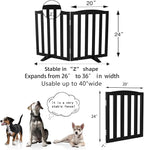 Freestanding Dog Gate Indoor,Doggie Gate Foldable Pet Gates for Doorways,Stairs or Hallways, Wooden Black Pet Gate for The House, Pet Fence with Support Feet Included,24 "Height-2 Panels
