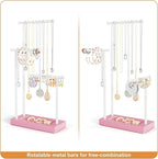 SRIWATANA Jewelry Organizer Stand, Extra Tall Necklace Holder Jewelry Holder, Gift Idea (Pink & White)