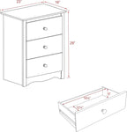 Prepac Sonoma Traditional Tall Nightstand Side Table with 3 Drawers, Functional Tall 3-Drawer Bedside Table 16" D x 23" W x 29" H, White, WDC-2403