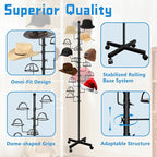 Montex Freestanding Hat Rack Stand, Metal Hat Organizer Rack with 15 Customisable Circular Hooks, Hats Tree Stand Floor Standing Hat Display, Black