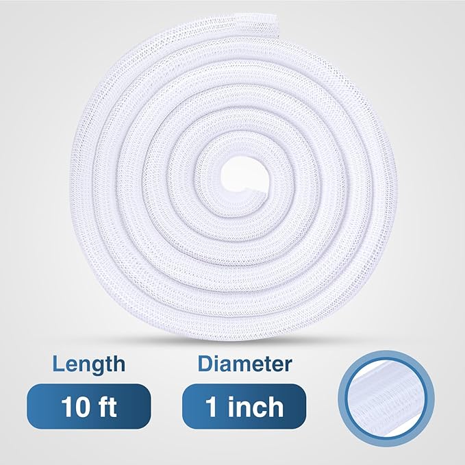 Nilight Cable Sleeve,25ft-1inch Cord Management Sleeves, Braided Sleeving, Split Self Wrapping Wire Loom for Computer Electrical Automotive Harness Protector Organizer, White