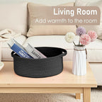 Woven Basket,Small Rope Storage Bin with Handles & Ribbon Bag, Organizer for Shelves Closets,Gift Basket Empty for Birthday,Books,Dog Toys, Black/2 Pack