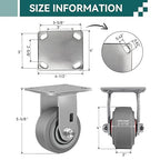 4'' × 2'' Caster Wheels, Heavy Duty Industrial Casters Set of 4 Rubber Wheels, Load 2400lbs Capacity, Swivel Caster for Cart Dolly Toolbox (2 Brake & 2 Rigid)