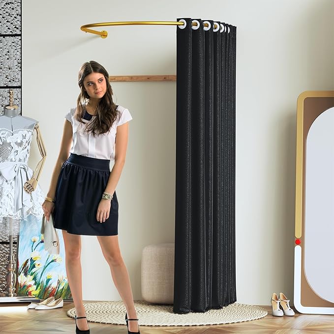39.37 Clothing Store Fitting Room, U-Shaped Fitting Rooms with Blackout Curtain & Gold Rod, Portable Changing Room for Clothing Store, Mall, Boutique, Office