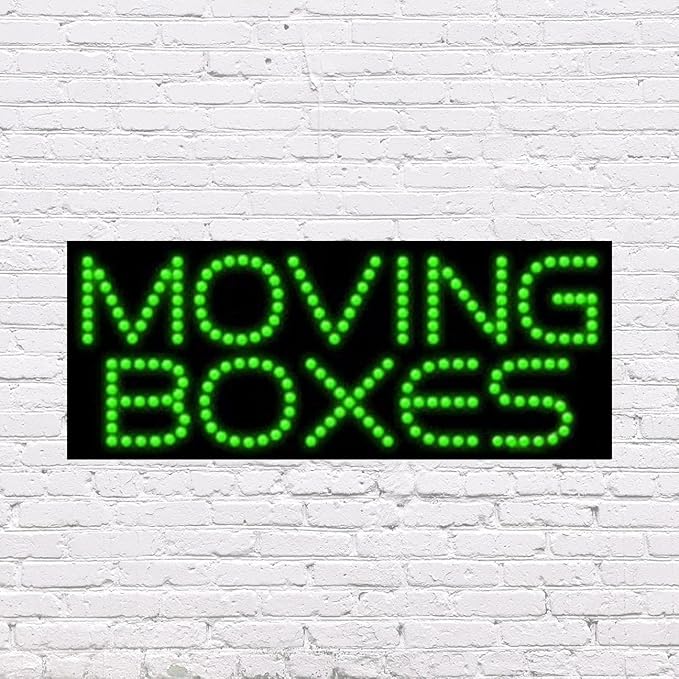 LED Moving Boxes Sign for Retail Business Displays |Advertising Electronic Light Up Sign for Windows Walls |11"H x 27"W x 2"D
