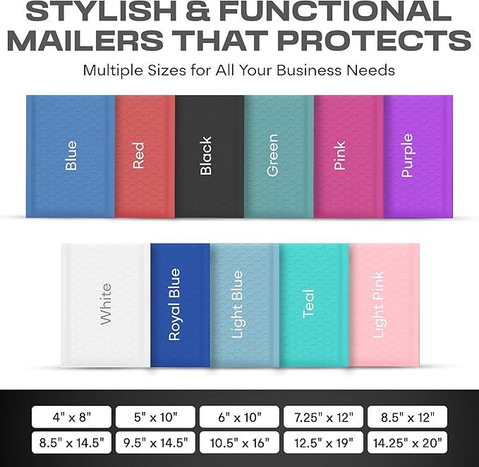 Black Extra Large Poly Bubble Mailers 14.25x20 inch #7 | Self Seal Large Padded Envelopes | Air Cushioned Bubble Mailer | Usable Size 14.25x19 Lightweight Mailing Shipping Bags| 50 Pack Bulk