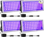 4 Pack 50W Black Lights, Blacklight Flood Light with Plug and Switch,for Glow Party, Halloween, Fluorescent Poster, Body Paint