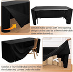 HolidayIdeas Fitted Table Covers - 96 x 30 Inch - 2 Pack Rectangle Tablecloths, Versatile Polyester Fabric Table Cloth for Parties, Holiday Dinner, Trade Show (Black)