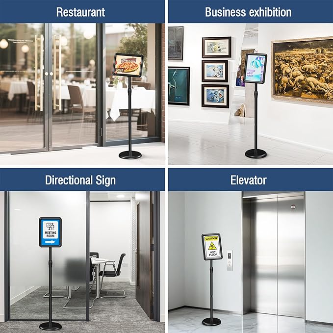 Sign Stand Sign Holder Stand Sign Stands for Display 8.5 x 11 Inches Pedestal Sign Holder 360° Rotation Adjustable Signage Stand for Business Exhibition, Restaurant, Supermarket (Black)