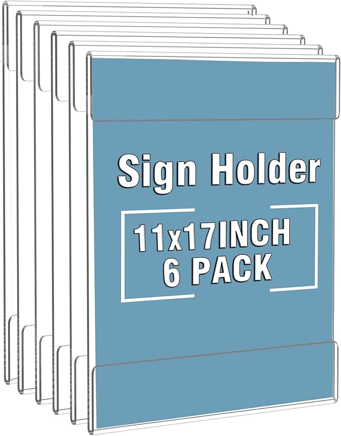Dingelex Acrylic 11 x 17 Vertical Sign Holder Wall Mount,Clear Door Sign Holder Hanging Plastic Document Holder,Acrylic Wall Frame Plastic Wall Holders for Paper,6 Pack,No Drilling,Portrait