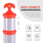 Traffic Delineator Post Cones with Heavy-Duty Octagonal Rubber Base, Channelizer Post Kit for Road Construction Work, Traffic Guidance, Garage Parking, Crowd Control (3, 45")