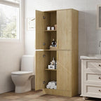 71" Tall Pantry Cabinet with 4 Doors, Kitchen Pantry Storage Cabinet, Freestanding Larder Cupboard, Utility Kitchen Hutch with Gold Handles for Dining Room, Bathroom, Natural