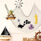 Patioland Decorative Fishing Net 2 Pack, 80x40 Inch Large Beige Fish Net Decor for Wall, Photo Display, Nautical Mermaid Pirate Ocean Themed Beach Hawaii Under the Sea Party Decorations