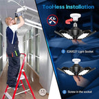 TANBABY 2 Pack LED Garage Lights, 150W Deformable Best Ceiling Shop Lights, 15000LM LED Light 6500K Garage Lighting with 6+1 Adjustable Panels Bulb for Basement