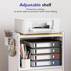 TOOLF 1-Drawer Mobile File Cabinet with Wheels, MDF Wooden Panel Printer Stand with Adjustable Shelves, 2 Storage Bins & 4 Hooks, Home Office Organization