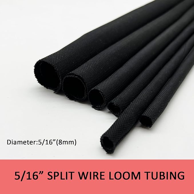 Braided Split Wire Loom Black Wire Cover Protective Harness Tubing Cable Management Self Wrap Cord Sleeve Mesh Woven 5/16"-16ft