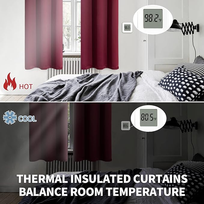 BGment Blackout Curtains for Bedroom - Grommet Thermal Insulated Room Darkening Curtains for Living Room, Set of 2 Panels (42 x 72 Inch, Burgundy)