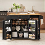 Gizoon Kitchen Island with Storage, Kitchen Island with Drop Leaf, 41.7’’W Rolling Dining Cart, Foldable Countertop, 5 Wheels, Refrigerator Door, Adjustable Shelves, Spice/Towel Rack, Black
