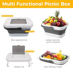 Picnic Basket for 2 Person, Foldable Bucket with Lid and Handles, Portable Outdoor Storage Bucket, 18 Liters, Ideal for Camping、Outdoors and Car Trunks (White)