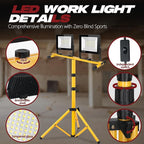 22000 Lumen Work Lights with Stand, 2 Adjustable Head LED Work Light, with Adjustable and Foldable Tripod Stand, Waterproof Lamp with Individual Switch with 6500 Kelvin Color (2-head)