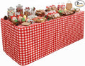 HolidayIdeas Checkered Fitted Table Covers for 8 Foot Tables - 96 x 30 Inch - 2 Pack Rectangle Table Clothes Buffalo Plaid Table Cover for Folding Table, Parties, Picnic, Trade Show (Red and White)