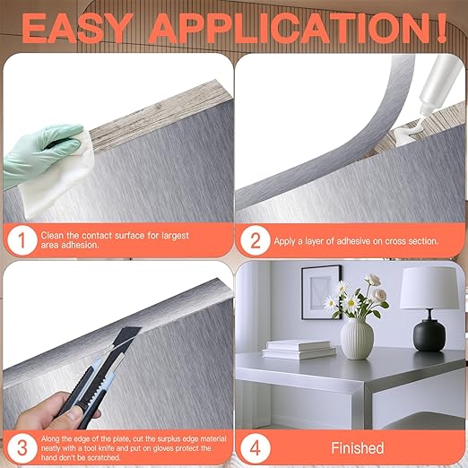 GSCIT Club Silver Edge Banding, 1 Inch x 50ft Aluminum Brushed Edge Banding PVC Edge Trim for Cabinet Repair Furniture