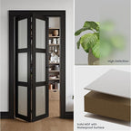 Bifold Doors for 32" x 80" Opening, 3-lite Tempered Frosted Glass Closet Folding Doors with Hardware kit Included, Easy Assembly, Black
