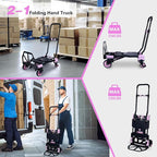 2 in 1 Folding Hand Truck,330LB Folding Dolly Cart with Wheels,Hand Truck Foldable with Telescoping Handle,Collapsible Portable Dolly with 2 Elastic Ropes for Moving(Pink)
